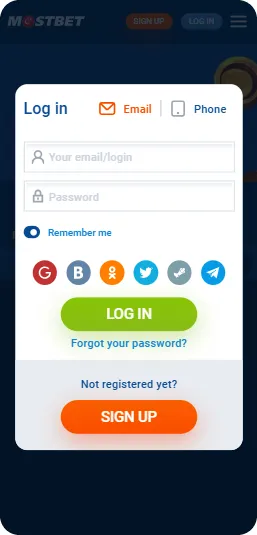 Mostbet Login Screen